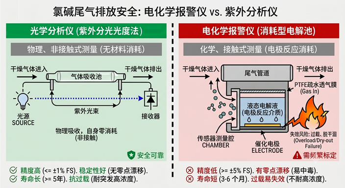 氯气紫外光谱分析仪(NDUV) vs 电化学氯气报警仪：氯碱尾气连续监测解决方案